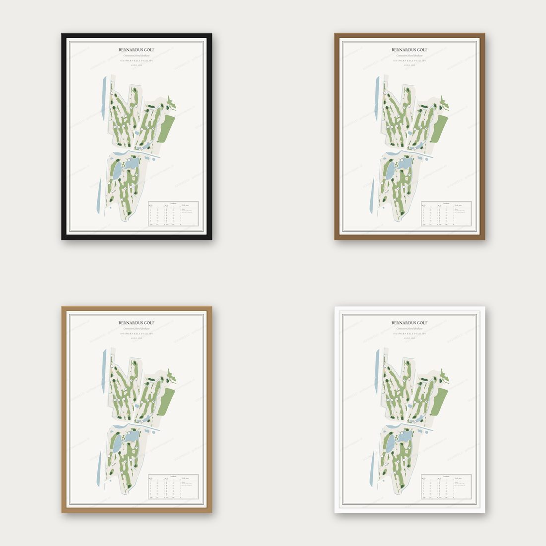 Kaartposter in vier lijstkleuren