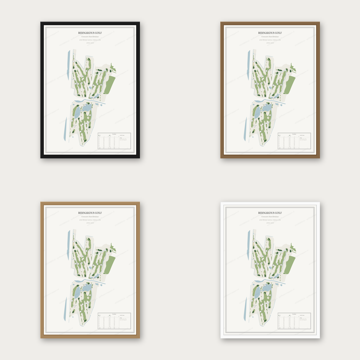 Kaartposter in vier lijstkleuren