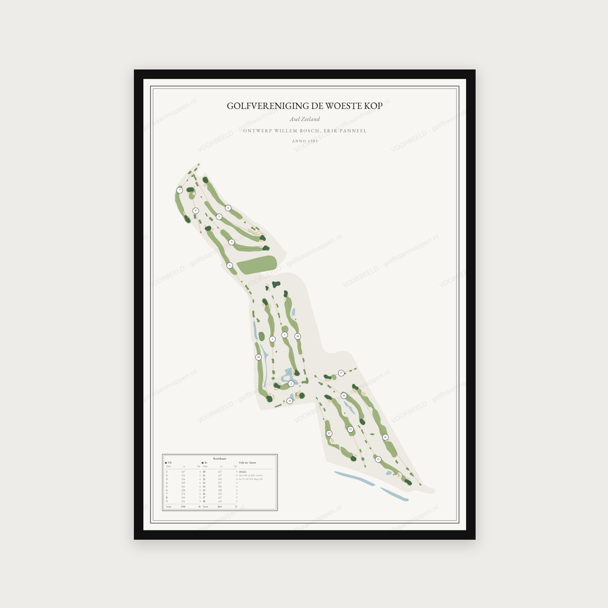 Golfposter Golfvereniging De Woeste Kop in redactie-stijl, staand