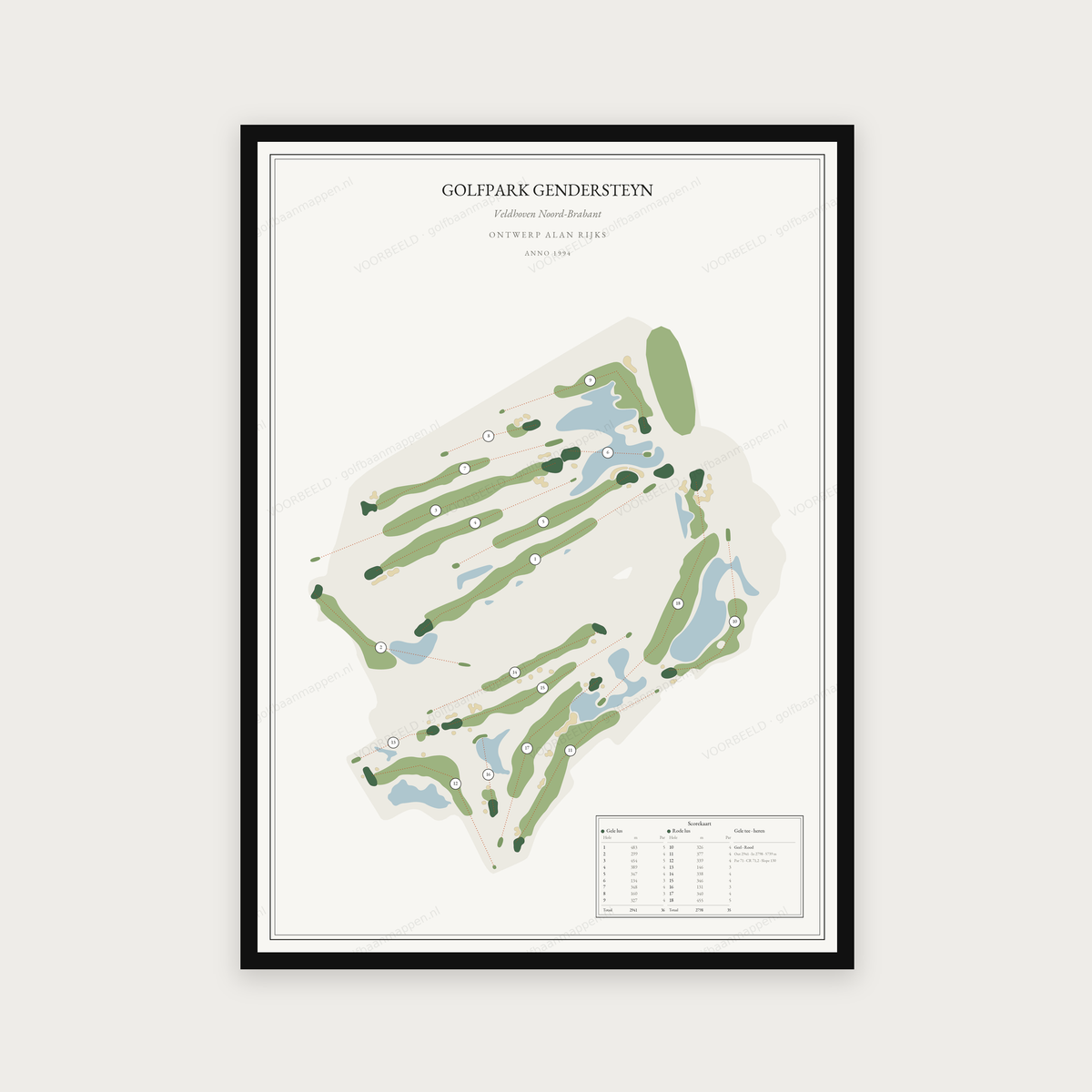 Golfposter Golfpark Gendersteyn in redactie-stijl, staand
