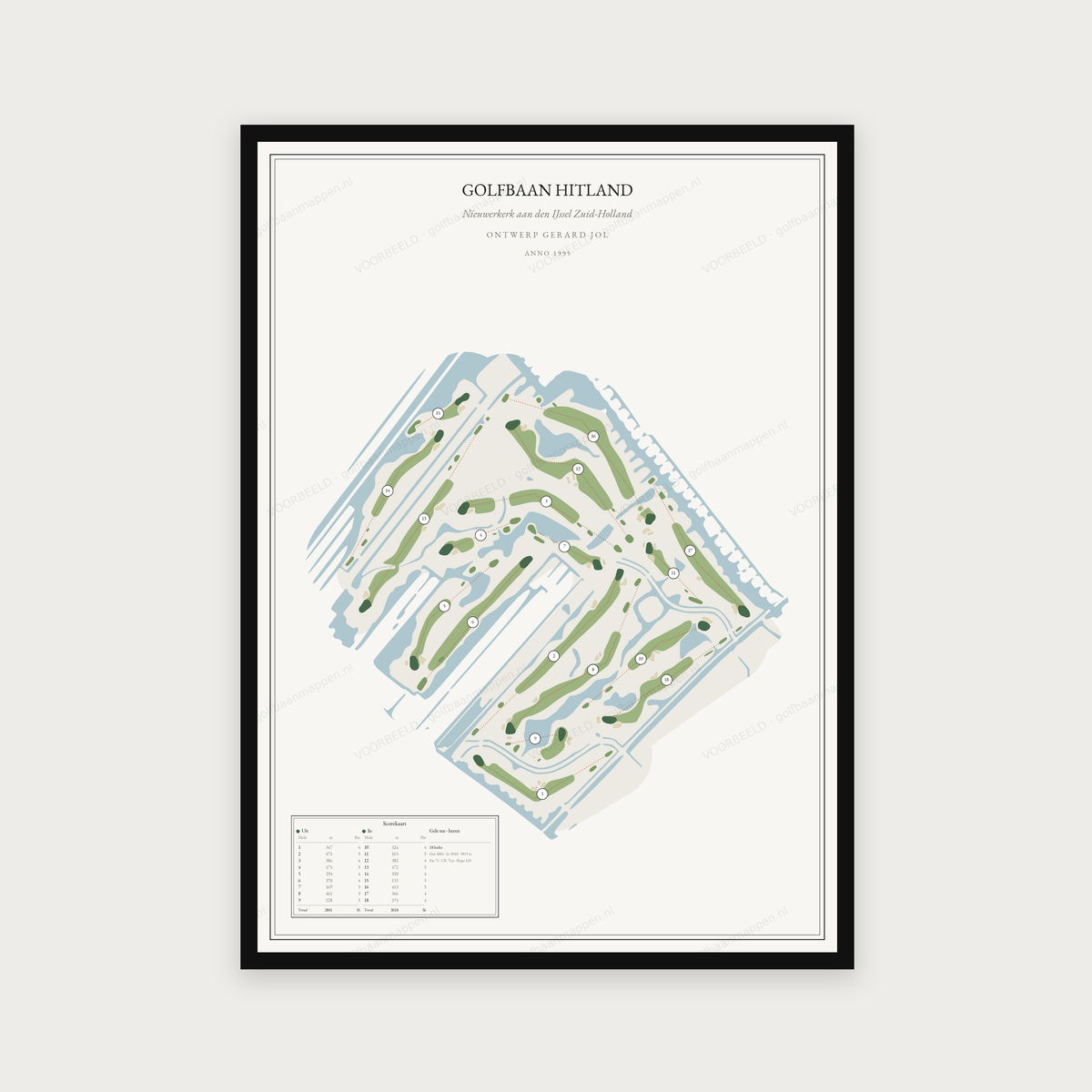 Golfposter Golfbaan Hitland in redactie-stijl, staand