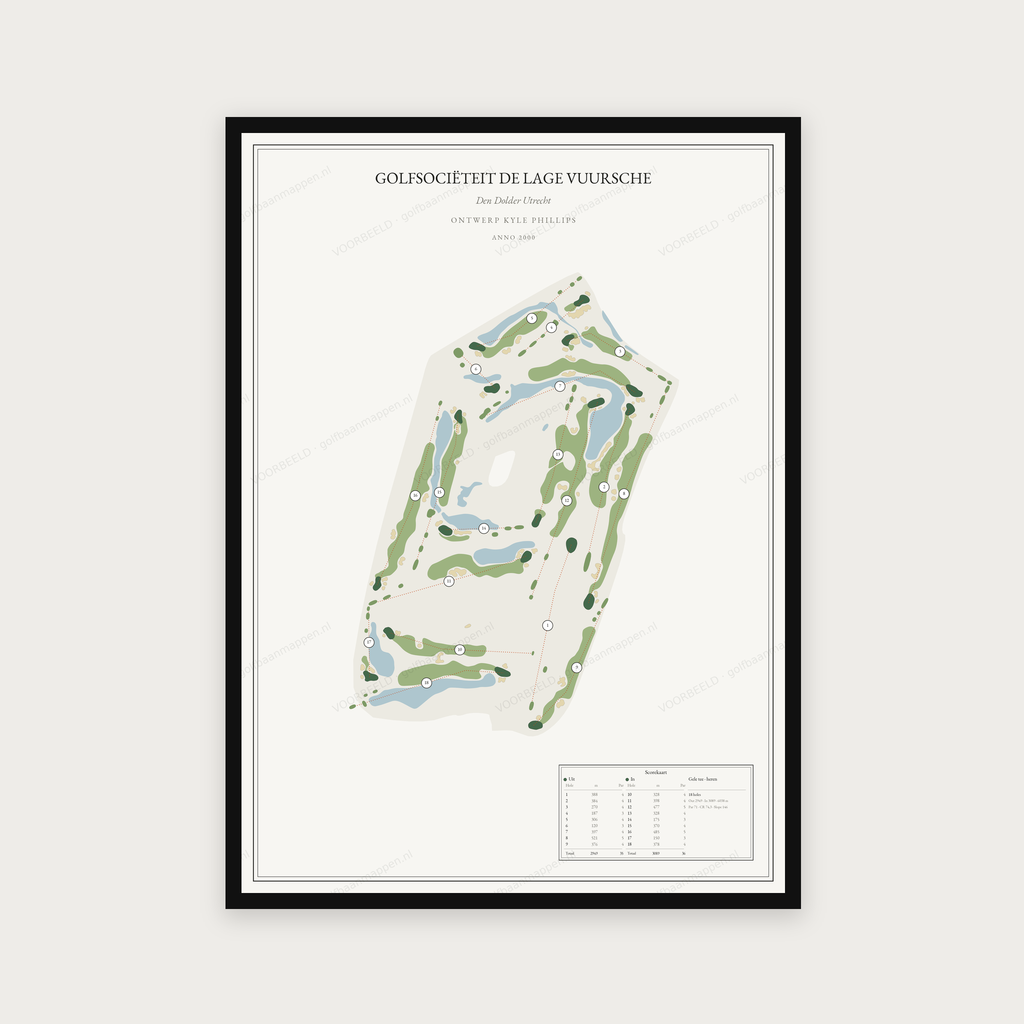 Golfposter Golfsociëteit De Lage Vuursche in redactie-stijl, staand