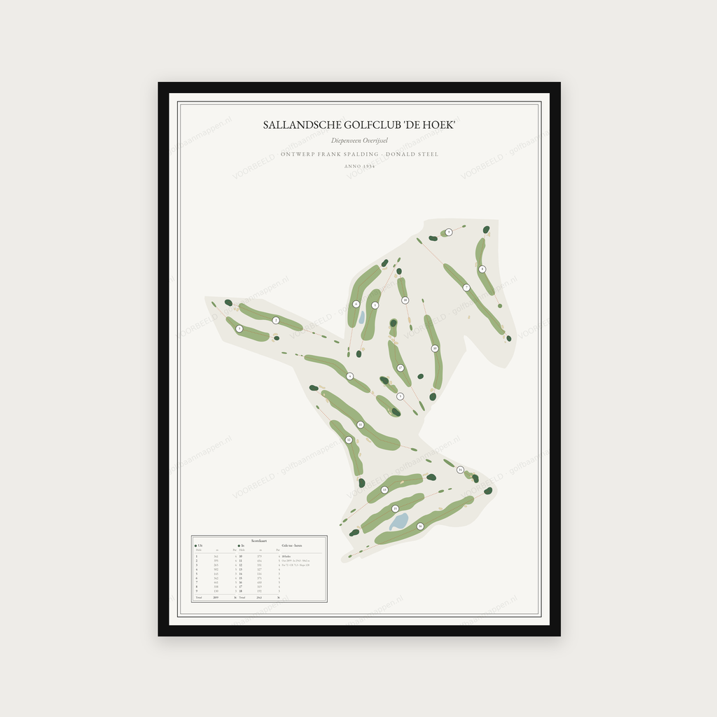 Golfposter Sallandsche Golfclub 'de Hoek' in redactie-stijl, staand