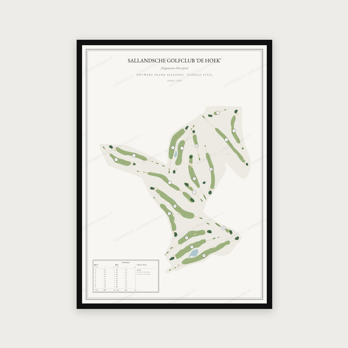 Golfposter Sallandsche Golfclub 'de Hoek' in redactie-stijl, staand