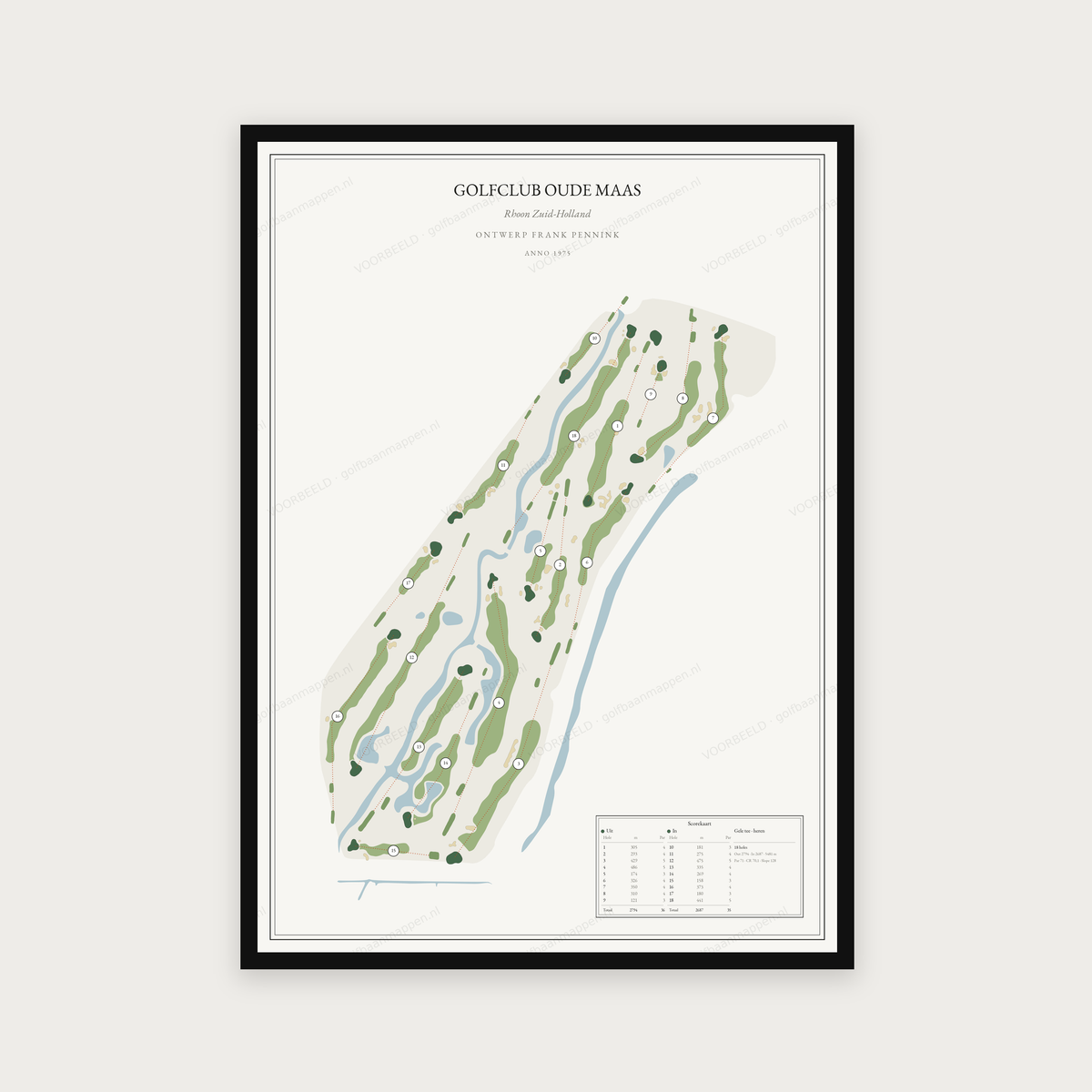 Golfposter Golfclub Oude Maas in redactie-stijl, staand