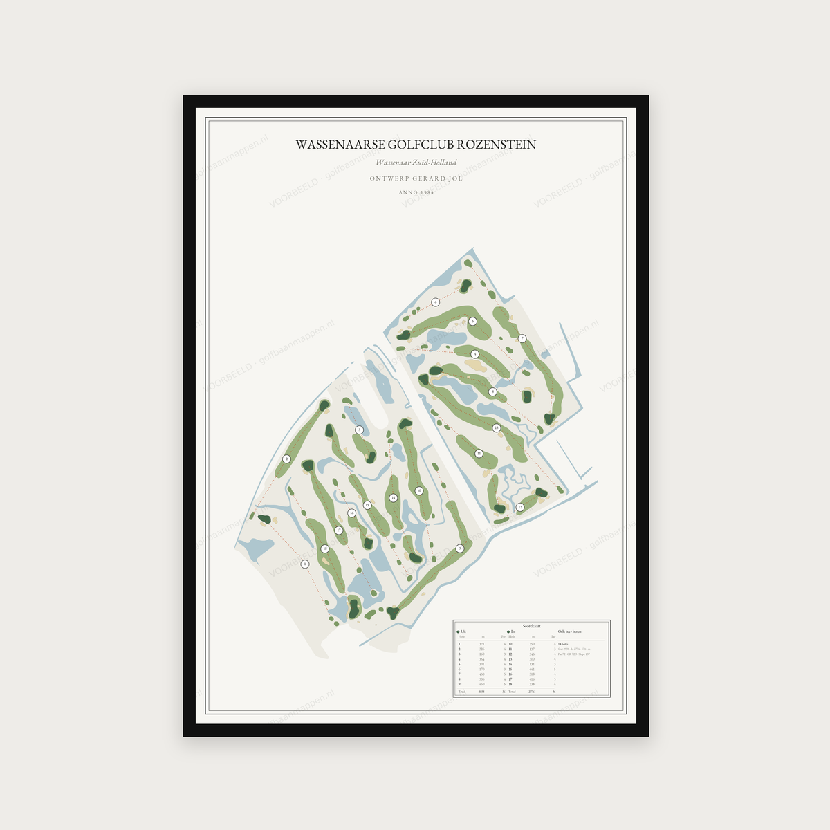 Golfposter Wassenaarse Golfclub Rozenstein in redactie-stijl, staand