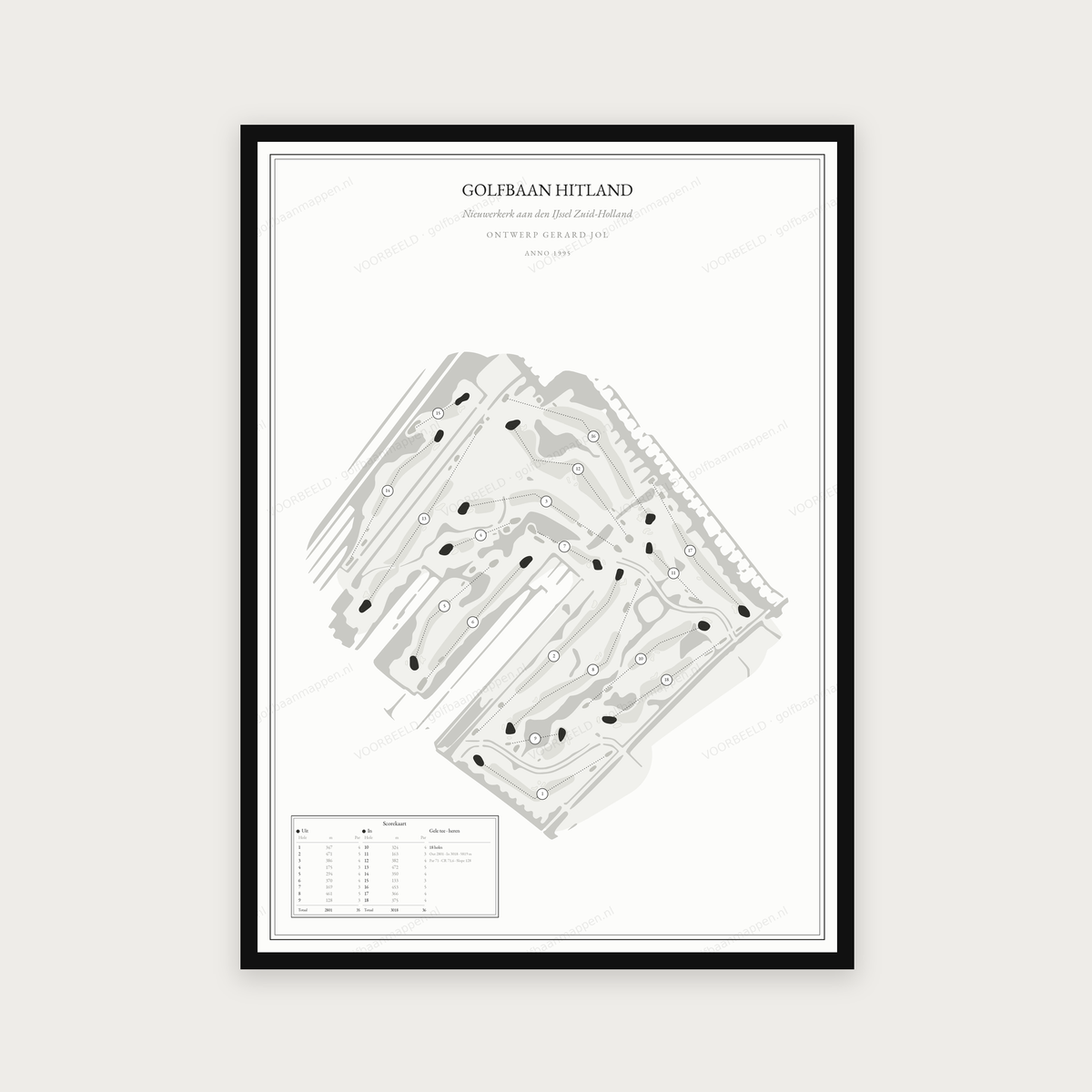 Golfbaan Hitland — Zwart wit, staand
