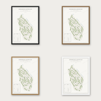 Kennemer Golf & Country Club kaartposter in vier lijstkleuren: zwart, donker eiken, licht eiken en wit