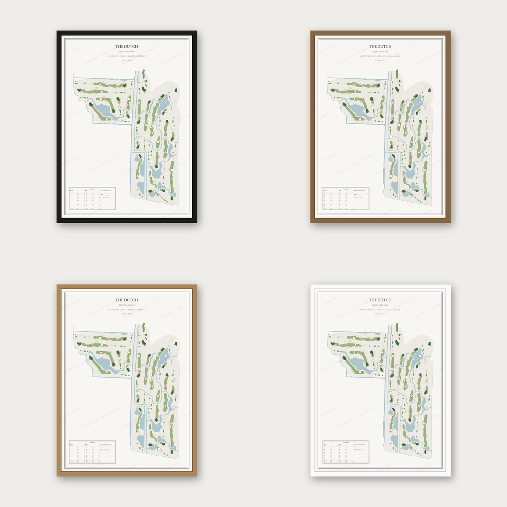 The Dutch kaartposter in vier lijstkleuren: zwart, donker eiken, licht eiken en wit