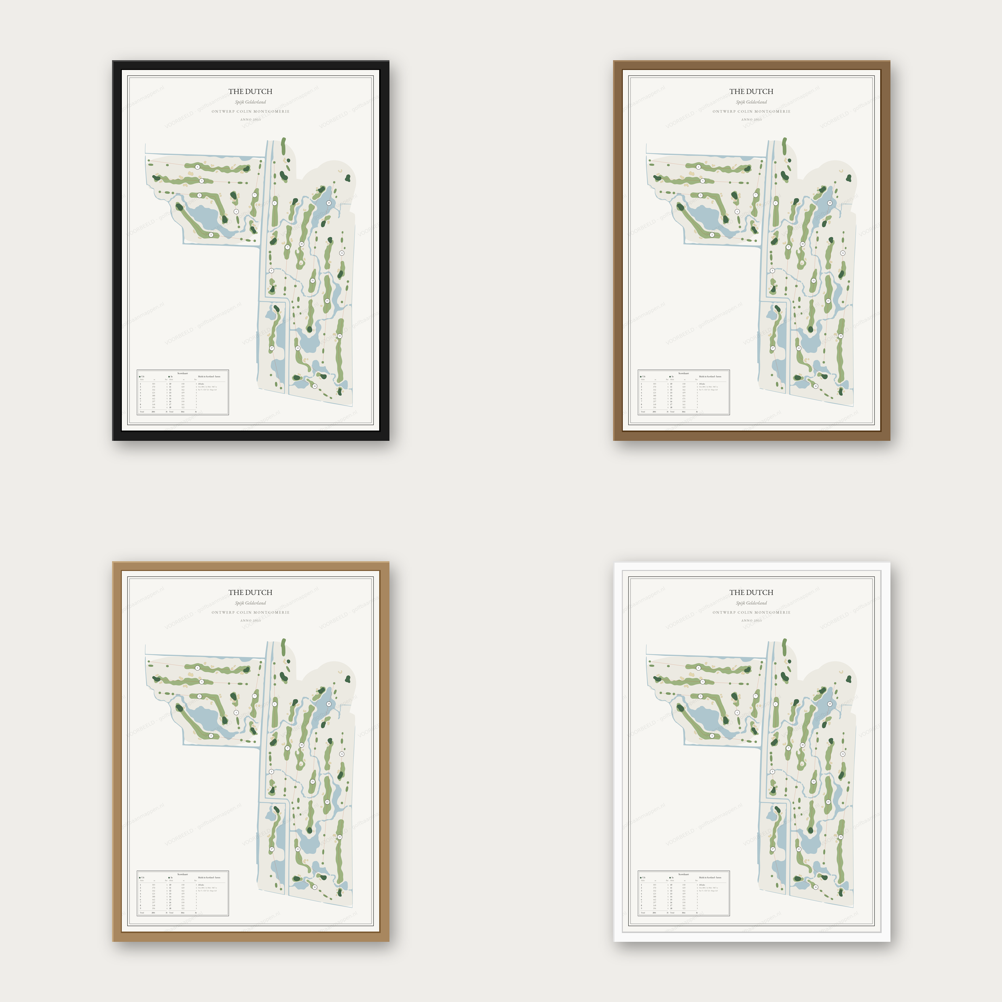 The Dutch kaartposter in vier lijstkleuren: zwart, donker eiken, licht eiken en wit