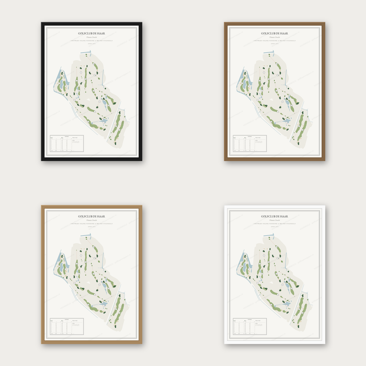 Golfclub De Haar in vier lijstkleuren