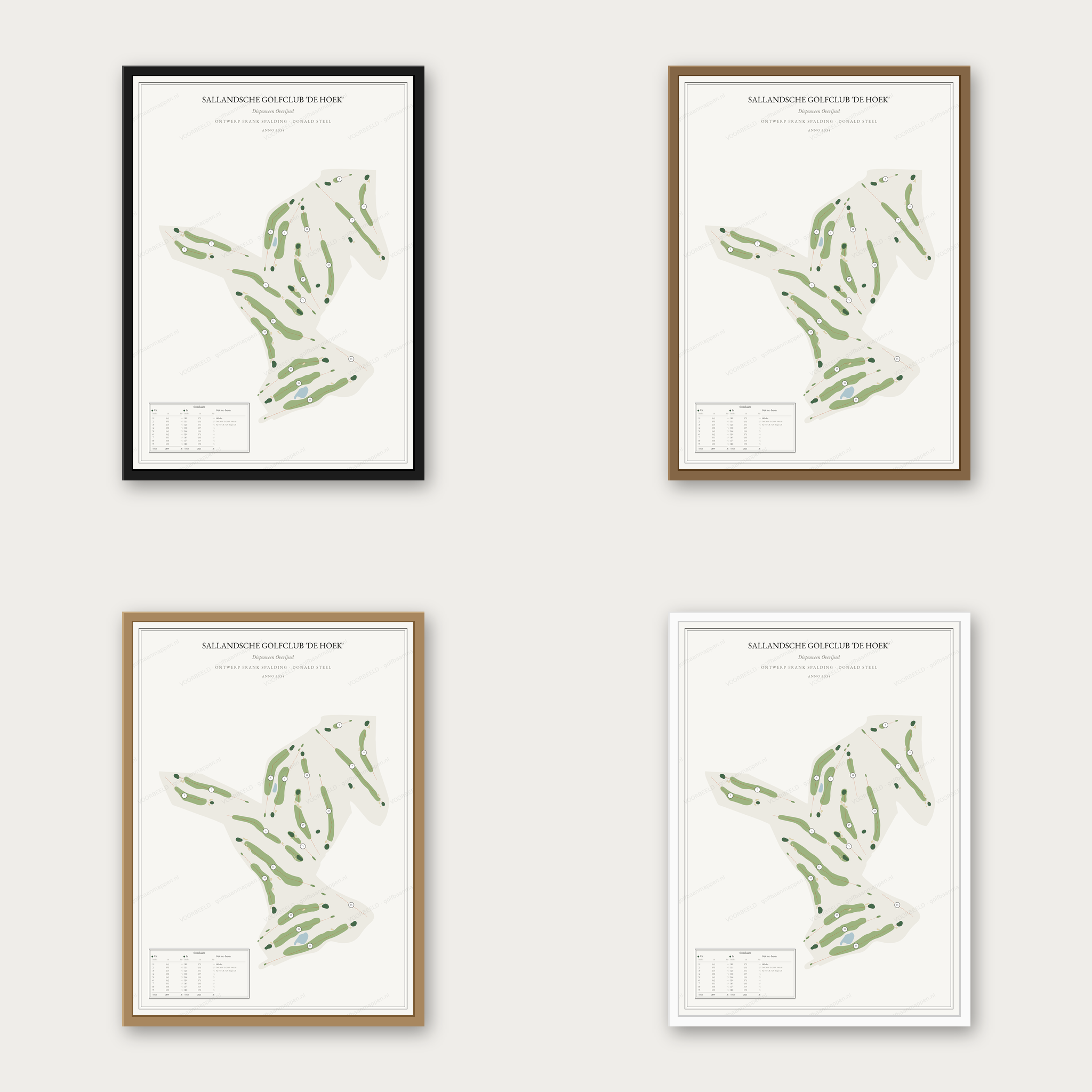 Sallandsche Golfclub 'de Hoek' — kaartposter in vier lijstkleuren: zwart, donker eiken, licht eiken en wit