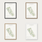 Golfclub De Semslanden kaartposter in vier lijstkleuren: zwart, donker eiken, licht eiken en wit
