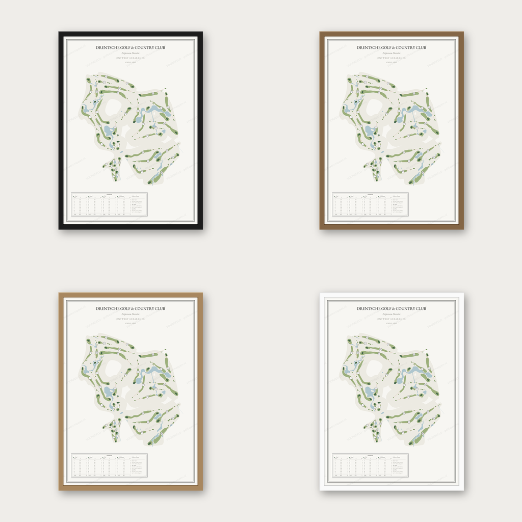 Drentsche Golf & Country Club — kaartposter in vier lijstkleuren: zwart, donker eiken, licht eiken en wit