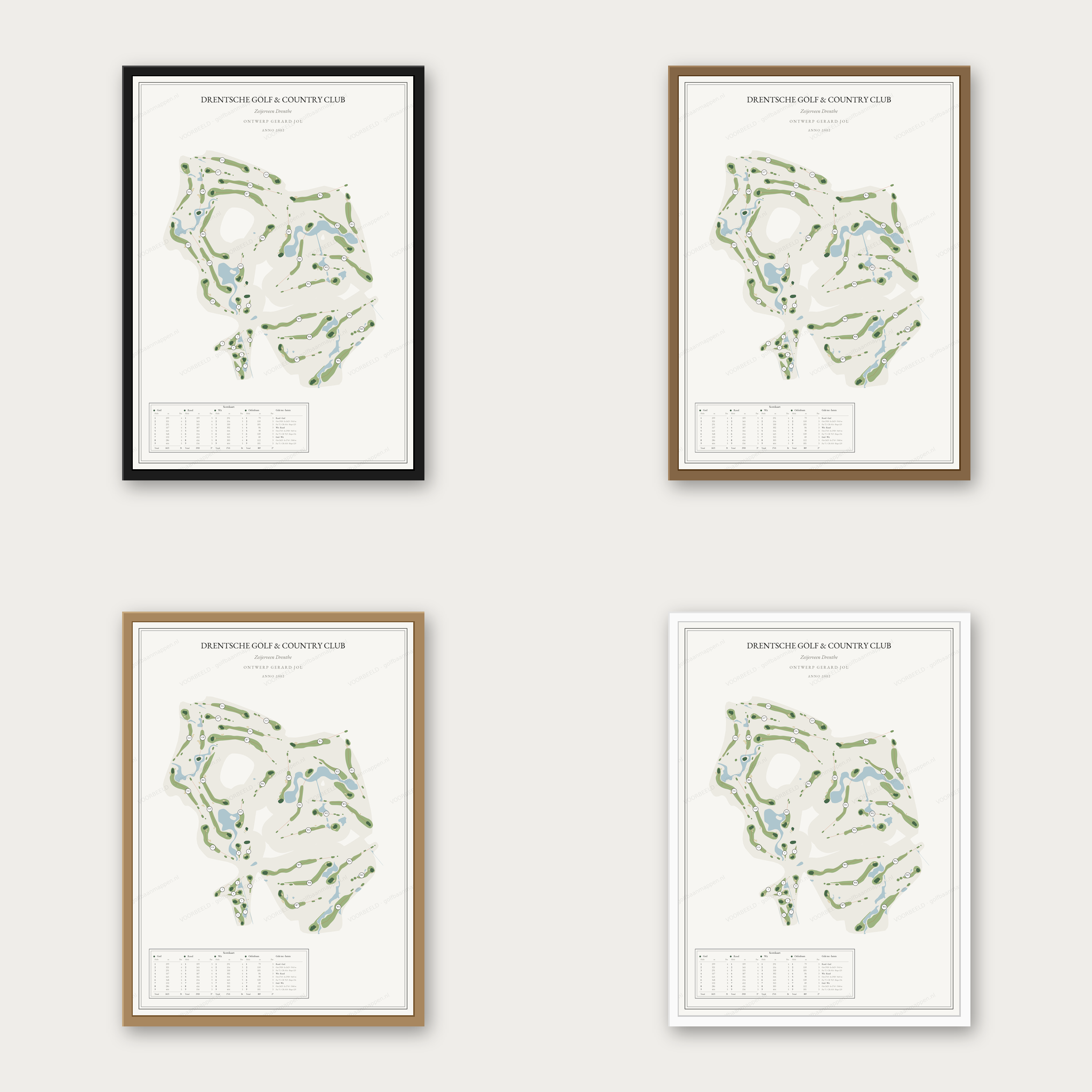 Drentsche Golf & Country Club — kaartposter in vier lijstkleuren: zwart, donker eiken, licht eiken en wit
