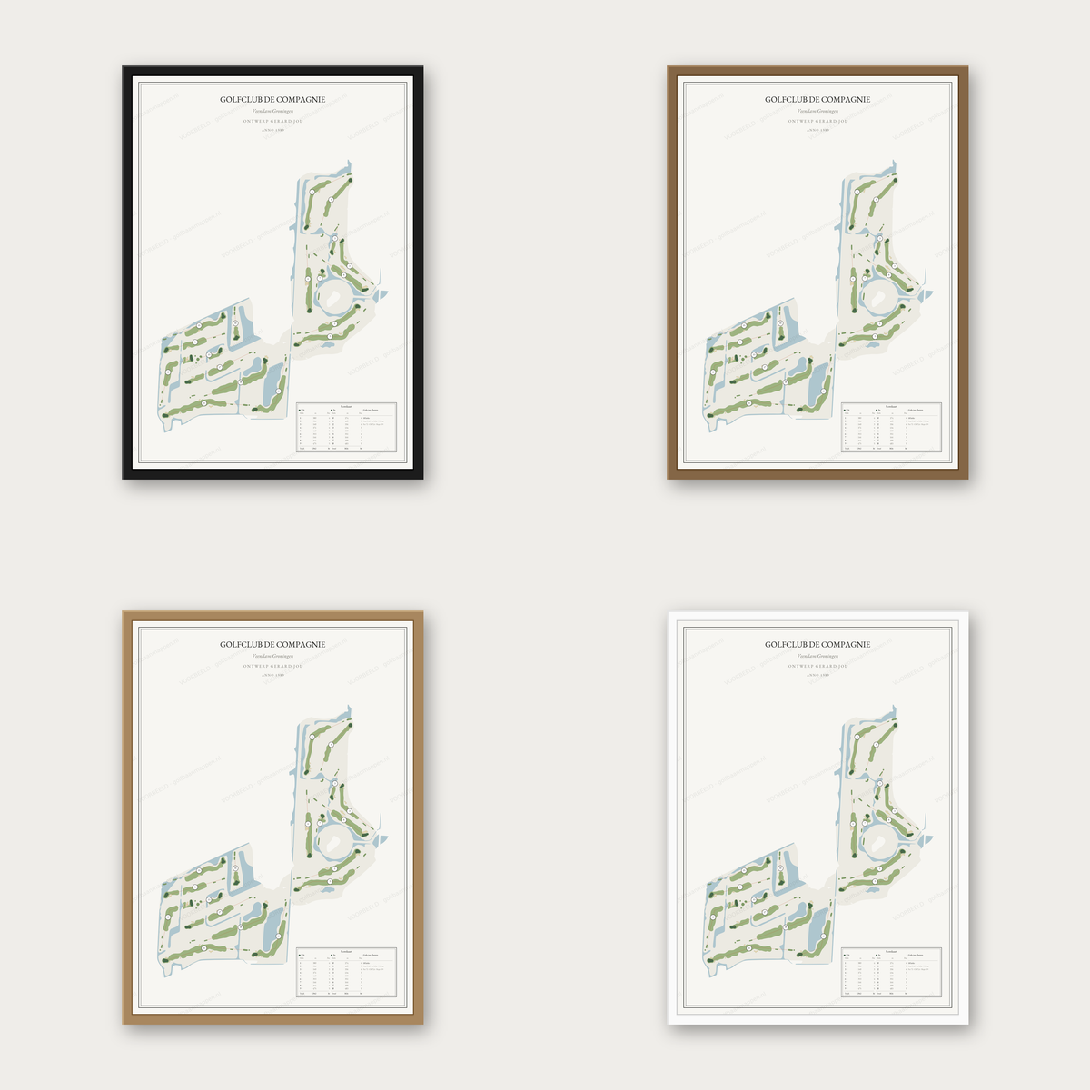 Golfclub De Compagnie in vier lijstkleuren