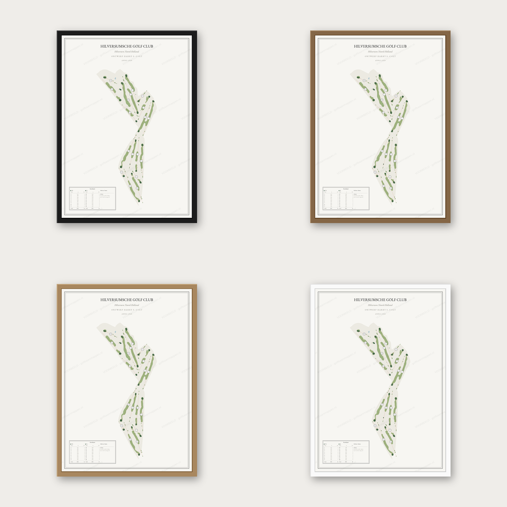 Hilversumsche Golf Club — kaartposter in vier lijstkleuren: zwart, donker eiken, licht eiken en wit