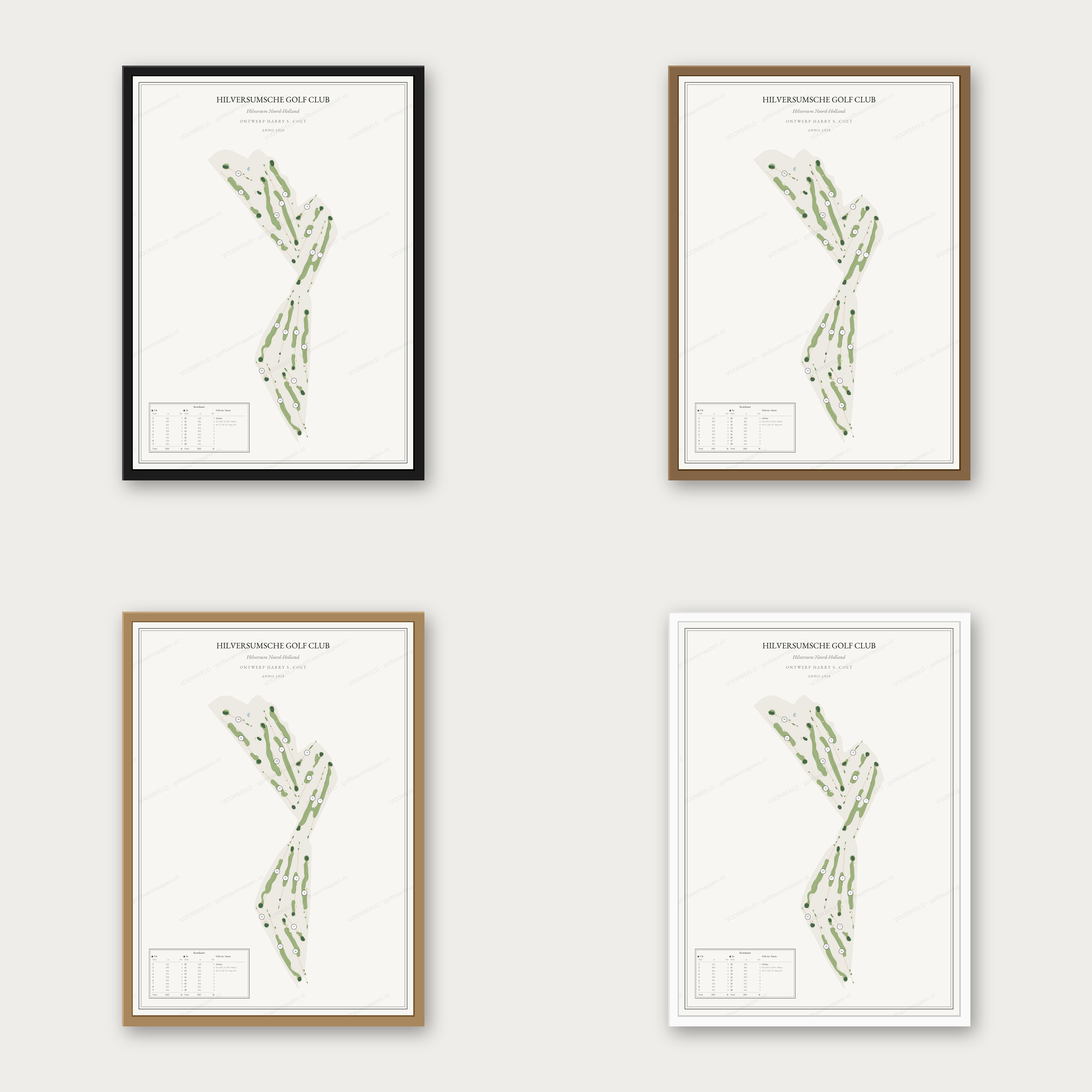 Hilversumsche Golf Club — kaartposter in vier lijstkleuren: zwart, donker eiken, licht eiken en wit