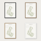 Noordwijkse Golfclub kaartposter in vier lijstkleuren: zwart, donker eiken, licht eiken en wit