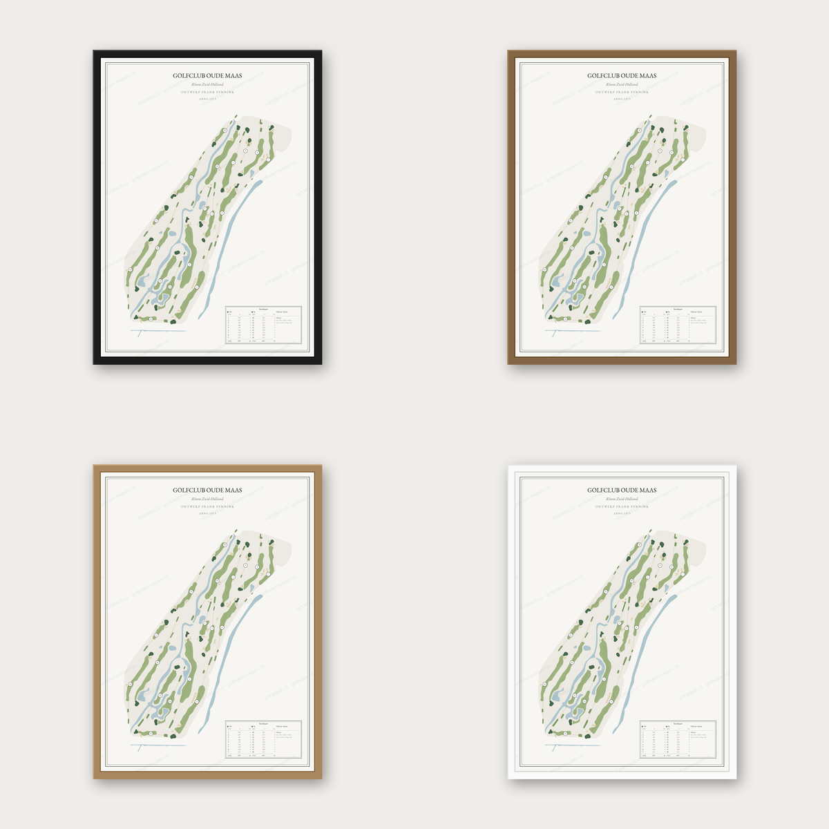 Golfclub Oude Maas in vier lijstkleuren