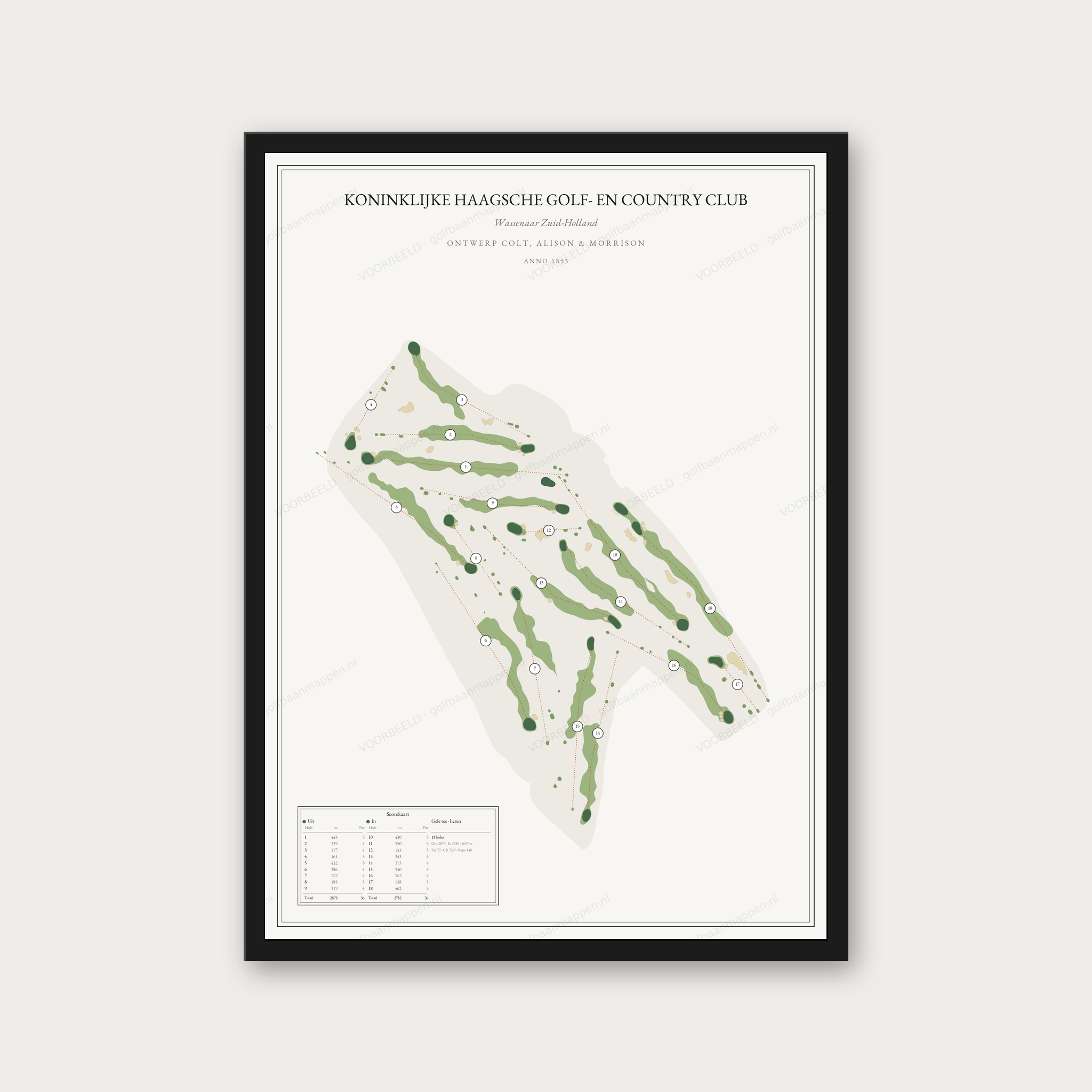 Houten lijst zwart met golfbaanposter